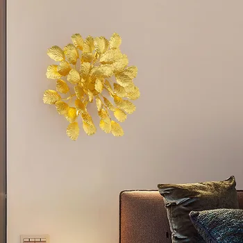 Postmoderni doma, dnevna soba, spalnica, primerna za stopnišče hodnik, ustvarjalne high-end svetlobno razkošje listov v obliki zlata stenska svetilka