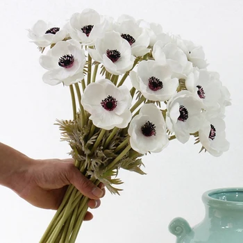 Pravi Dotik Umetno Anemone Rože Svilene Flores Artificiales za Poroko Holding Ponaredek Cvetje Doma na Vrtu Okrasni Venec 0