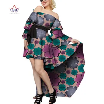 Prilagodite Afriške Print Multi-layer Rokav Obleka za Ženske Bazin Riche Afriška Oblačila Off Ramenski Stranka Afriške Obleko WY4555
