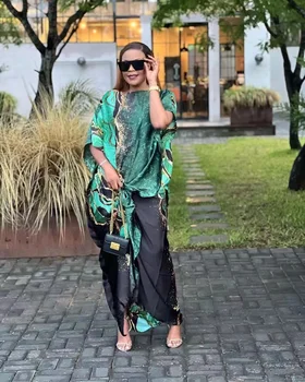 Priljubljena Afriške Moda Svile Natisnjeni 1 Nastavite Ženske Tam Kaftan Maxi Obleko Dashiki Natisnjeni Kuvajt Muslimanskih Gospa Loose Abaya Oblek