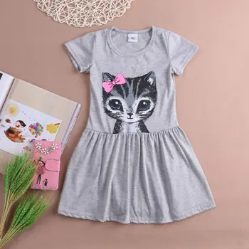 Priložnostne Otroci Dojencek Dekliška Oblačila Tiskanje Risanka Kitty Cat Princess Obleke Za Punčke Tutu Stranka Obleko