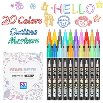 sanjsko dvojno-line oris pero 8-barvni bo ustrezala DIY zvezek pero barvnih kovin Božič dveh barvnih označevalnik 0