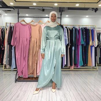 Saten Abaya Dubaj Tam Kaftan Turčija Caftan Ženske Muslimansko Obleko, Hidžab Bangladeš Obleke Islamska Oblačila Arabski Haljo Obleke Ramadana