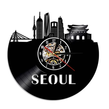 Seulu Skyline Umetnosti Dekorativne Stenske Ure Sodobno Oblikovanje Koreja Kapitala Geografija Vinil Zapis Stenske Ure Enkratno Potovanje Darila