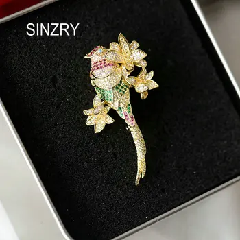 SINZRY vroče elegantno pisane kubičnih cirkonij cvet ptica obleko broške pin ustvarjalni modni nakit
