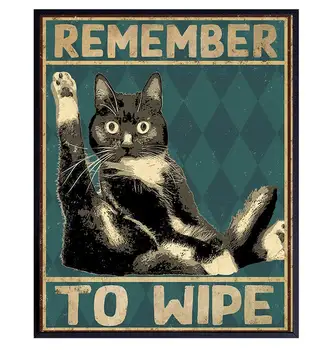 Smešno Mačka, Kopalnica Dekor ne pozabite, da Obrišite Mačka Plakat, Kopalnica Wall Decor Kopel Stenski Dekor Wc Okraski Mačka Tin Znak