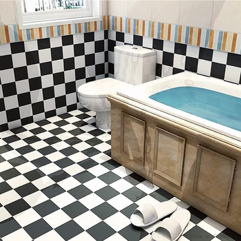 Sodobna debele samolepilne ploščice karirasti vzorec talne nalepke kopalnica tla ozadja črna in bela PVC spalnica dekor