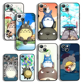 Srčkan Totoro Mehki Silikonski Nazaj Primeru Telefon Za Apple iPhone 11 12 13 Mini Max 7 8 X X X X XR XS Pro Plus Črni Pokrov