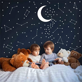 Star Constellation Z Velikim Luna Stene Decals Otroci Soba Dekor Prostora Vrtec Sticekrs Astronomije Umetnosti Stensko Dekoracijo DW8930