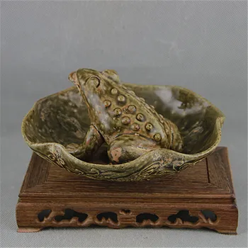 Starinsko QingDynaty Ročno izdelana iz Porcelana,Yue Peči vklesan žaba lotus urh pranje,ročno poslikano obrti,najboljši Dom Okraski&Zbirka