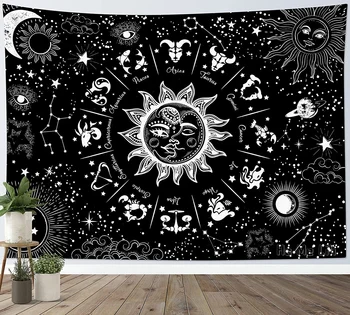 Sun Moon Nebesno Črni In Beli 12 Art space Astrologija soba odejo Za dnevno Sobo, Spalnica Domu