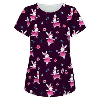 T-shirt Za Ženske Crewneck Velikonočni PrintingDailyLoose Bluze Vrhovi 0