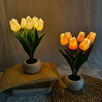 Tulip Noč Svetlobe Simulacije Šopek Tulipanov Umetno Cvetje Led Spalnica Postelji Dekoracijo Vzdušje Lučka Dekle Namizne Svetilke