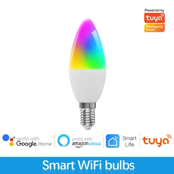 Tuya Smart RGB LED Žarnice, 5W Candle night light Wifi Smart Žarnica Pisane Sveče Žarnice v Zaprtih prostorih LED Osvetlitev