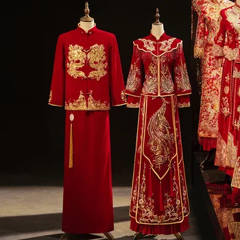 Vezene Pav Kitajski Slog Sequins Poročno Obleko Cheongsam Velur Zveze Obleko Orientalski Nevesta Oblačil Vintage Qipao