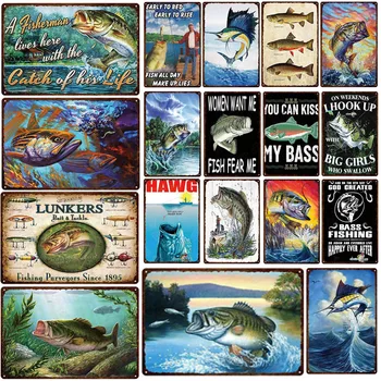 Vintage Ribe Kovinski Plakat Kovinski Tin Znak Reklamni Plošče, Dekorativne Plošče Železa Dekoracijo Sten Za Človeka Jama Ribe, Trgovina