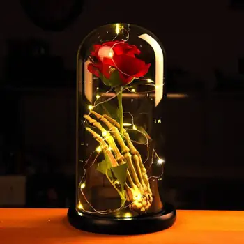 Začaran Rose Lepotica In Zver LED Steklena Kupola Lesa Znanja LightUp Cvet Valentinovo, Božična noč Čarovnic Darilo
