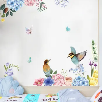 Črnilo slikarstvo cvetje in ptice stenske nalepke, dnevna soba za dom notranja dekoracija Decals ozadje Inkjet Stekla nalepka