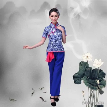 ženski modre in bele porcelanaste kitajski folk dance oblačila novo yangko ples ljubitelj plesa kostum
