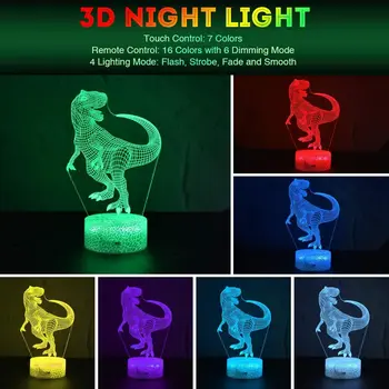 3D Dinozaver RGB Žarnica S 16 Barvni LED Nočna Lučka za Brezžični Senzor na Dotik nočno omarico Kabinet Otroci Spalnica Dekoracijo Childs Darila 1