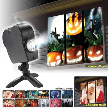 Božič Okno Projektor Lasersko svetlobo z 12 reflektor filmov in Halloween party luči za Dom Notranja Zunanja Dekoracija 1