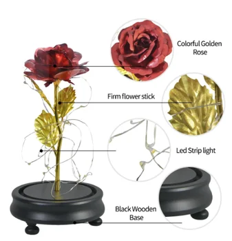 Lepota in Zver Zlato Folijo Galaxy Rose Cvet LED Luči Umetno Cvetje V Stekleno Kupolo, Mati Dan Valentinovo Darilo za Dekleta 1