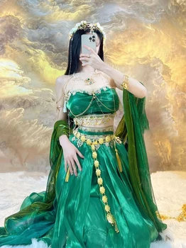 Nov Festival Perzijski Princess Cosplay Kostume Ženske Indijski Ples Trebuh Obleko Hanfu Zelena Set Stranka, Cosplay Fancy Obleko 1