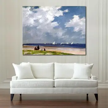 Plaža Platno Wall Art Ročno Henry Edward Potthast Oljna Slika, Seascape Umetnine Jadrnic Daleč Rockaway Sodobno Dekoracijo Doma 1