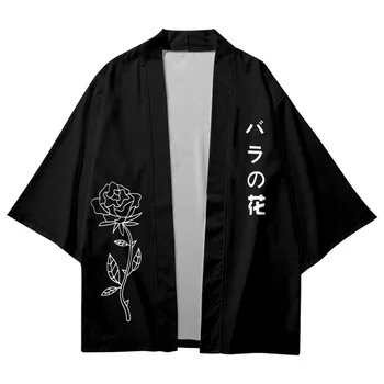 Tradicionalni Rose Tiskanja Obleko, dvodelno, Yukata Ženske Kimono Hlače Harajuku Japonski Jopico Moških Cosplay Samurai Haori Oblačila 1