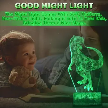 3D Dinozaver RGB Žarnica S 16 Barvni LED Nočna Lučka za Brezžični Senzor na Dotik nočno omarico Kabinet Otroci Spalnica Dekoracijo Childs Darila 2