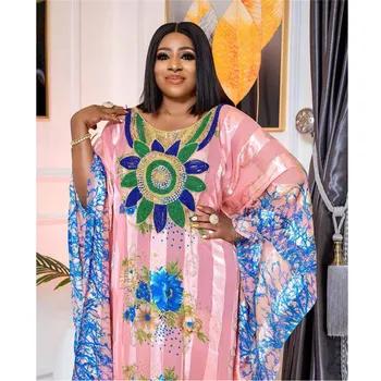 Dolgo Afriške Obleke za Ženske Plus Velikost Oblačila Dashiki Šifon Beaded Abaya Muslimansko Obleko Afriška Oblačila Haljo Africaine Femme 2
