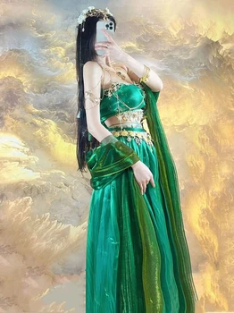 Nov Festival Perzijski Princess Cosplay Kostume Ženske Indijski Ples Trebuh Obleko Hanfu Zelena Set Stranka, Cosplay Fancy Obleko 2