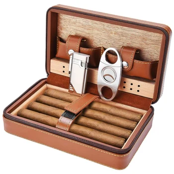 Shranjevanje Cigar, Cigar Torbe Cigar Humidor Primeru Prenosni Cedrovine Usnje Potovanja Humidor Vlažilnik Set Darilni Embalaži 2