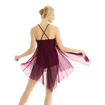 Sequined balet obleko Asimetrične lirično ples kostum za Ženske Špageti Trak brez Rokavov Očesa Criss Cross Nazaj Leotard obleko 3