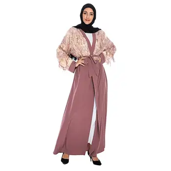 4 Barve, Bleščice Kimono Abaya Odprite Tam Kaftan Tassel Dolgo Cardigan Muslimanske Ženske Obleko Jilbab Arabski Mozaik Maxi Haljo Obleke Ramadana 4