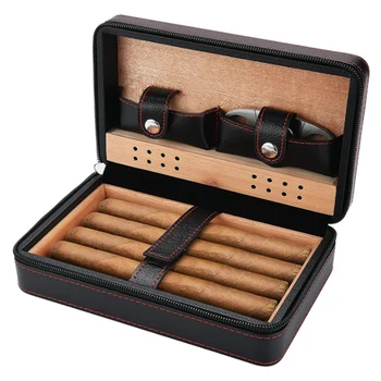 Shranjevanje Cigar, Cigar Torbe Cigar Humidor Primeru Prenosni Cedrovine Usnje Potovanja Humidor Vlažilnik Set Darilni Embalaži 4