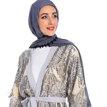 4 Barve, Bleščice Kimono Abaya Odprite Tam Kaftan Tassel Dolgo Cardigan Muslimanske Ženske Obleko Jilbab Arabski Mozaik Maxi Haljo Obleke Ramadana 5