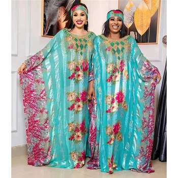 Dolgo Afriške Obleke za Ženske Plus Velikost Oblačila Dashiki Šifon Beaded Abaya Muslimansko Obleko Afriška Oblačila Haljo Africaine Femme 5