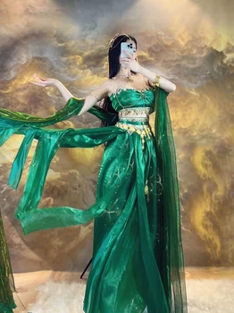 Nov Festival Perzijski Princess Cosplay Kostume Ženske Indijski Ples Trebuh Obleko Hanfu Zelena Set Stranka, Cosplay Fancy Obleko 5